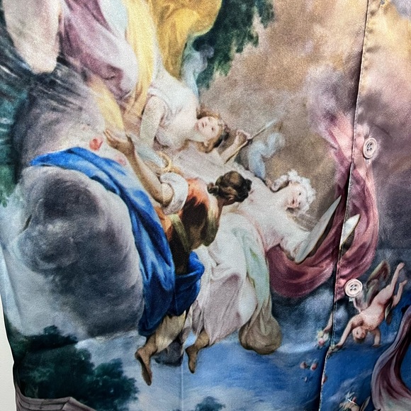 REBEL VENGEANCE Shirt Mens XL Wearable Art ITALIAN Boticelli Print Satin - Picture 3 of 6